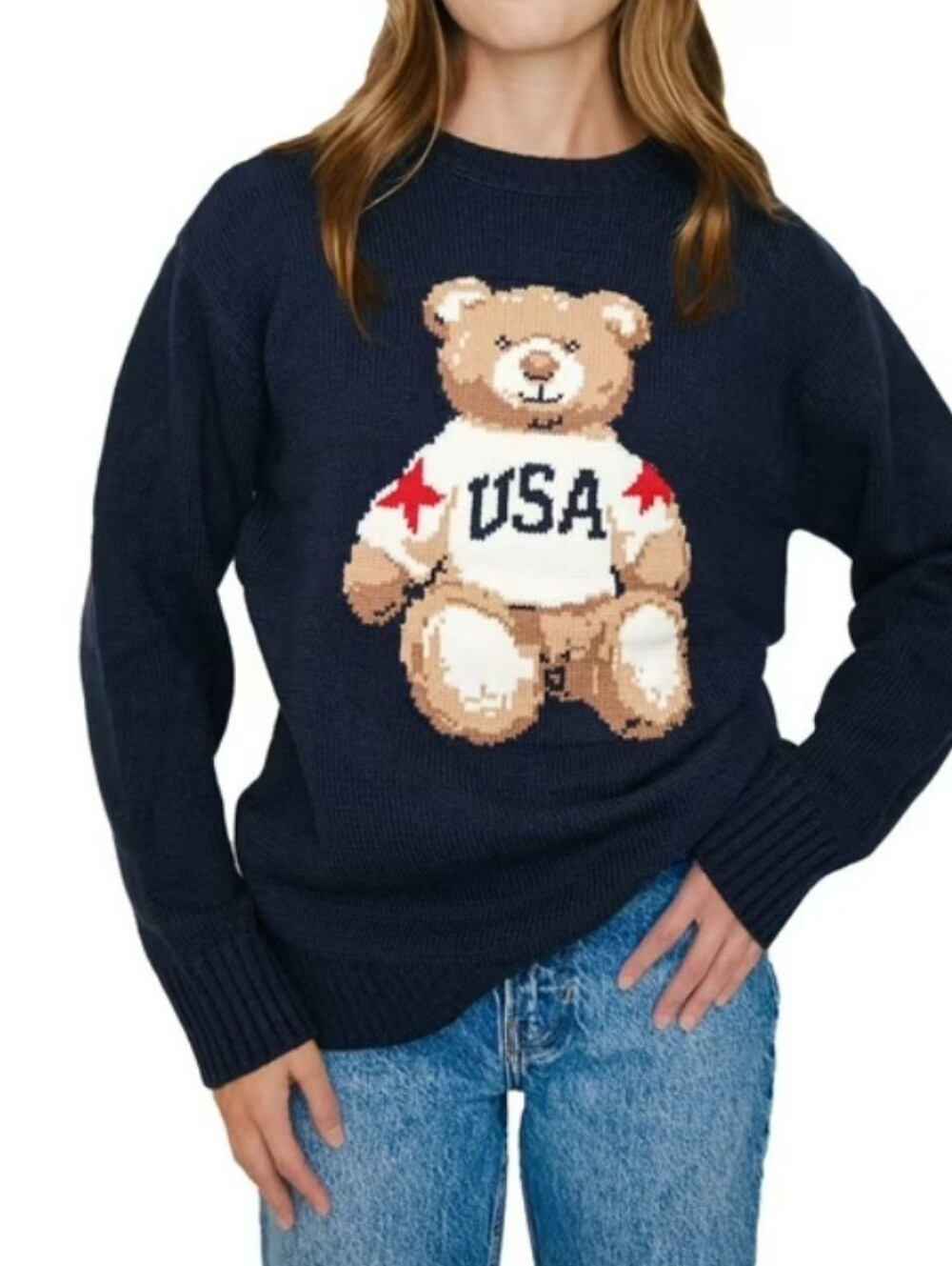 Mighty Fine Navy Blue Americana Sweater NWT Women's Small